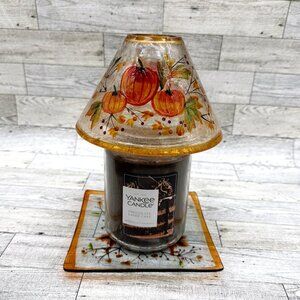 Fall Pumpkin Large Crackle Candle Shade Topper & Plate - Candle Not Included